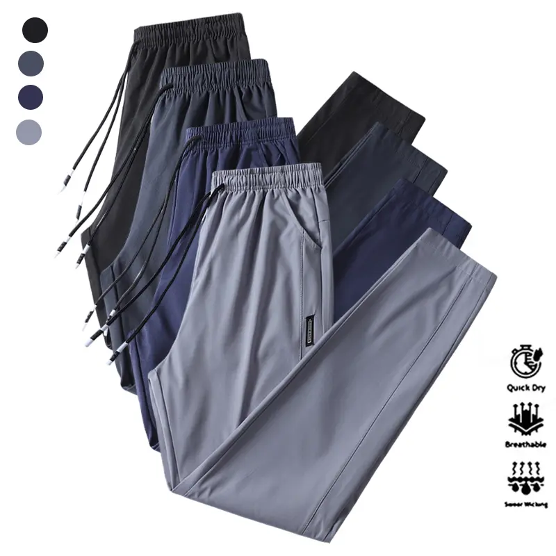 Men's Casual Letters Print Polyester Pants with Elastic Waist and Zippered Pockets for Hiking / Light Outdoor Wear, M, Do Not Dry Clean, Basic, Trouser, Fitted