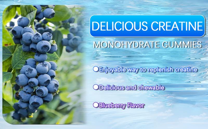 EOCUTE Creatine Monohydrate Gummies 5g per Serving for Muscle Strength Building Sugar-Free Vegan Blueberry Flavor 150 Count Amino Acids Nutritional Supplements