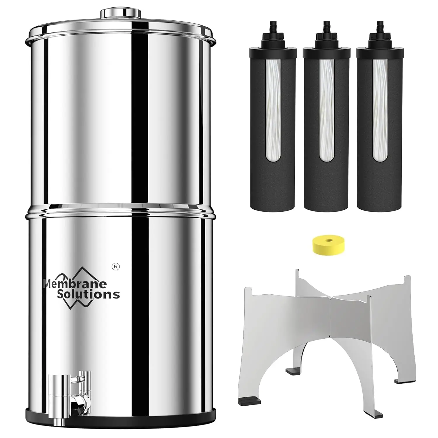 Membrane Solutions Stainless Steel 2.25 Gallon Gravity Water Purifier Countertop System with 3-Pack 0.1-Micron UF Disposable Filtration Filters, for Home, Camping