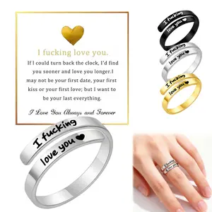 I Fcking Love You Ring For Women, Open Adjustable Stainless Steel Engraved Heart Spiral Wrap Twist Vintage Promise Rings Inspirational Jewelry for Wife Girlfriend