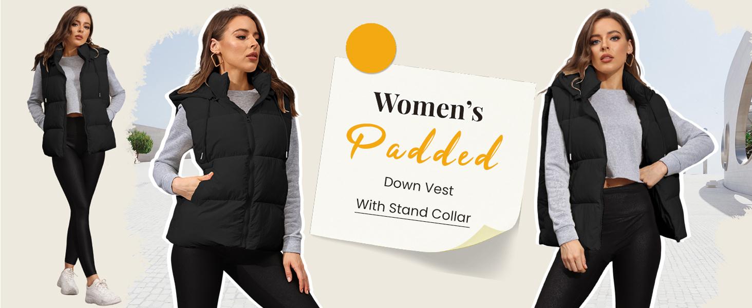 Tanming Womenswear Puffer Vest with Removable Hood | Lightweight Zip Up Vest with Detachable Hood and Pockets Casual Fall Winter Spring Sleeveless Outerwear Outfit