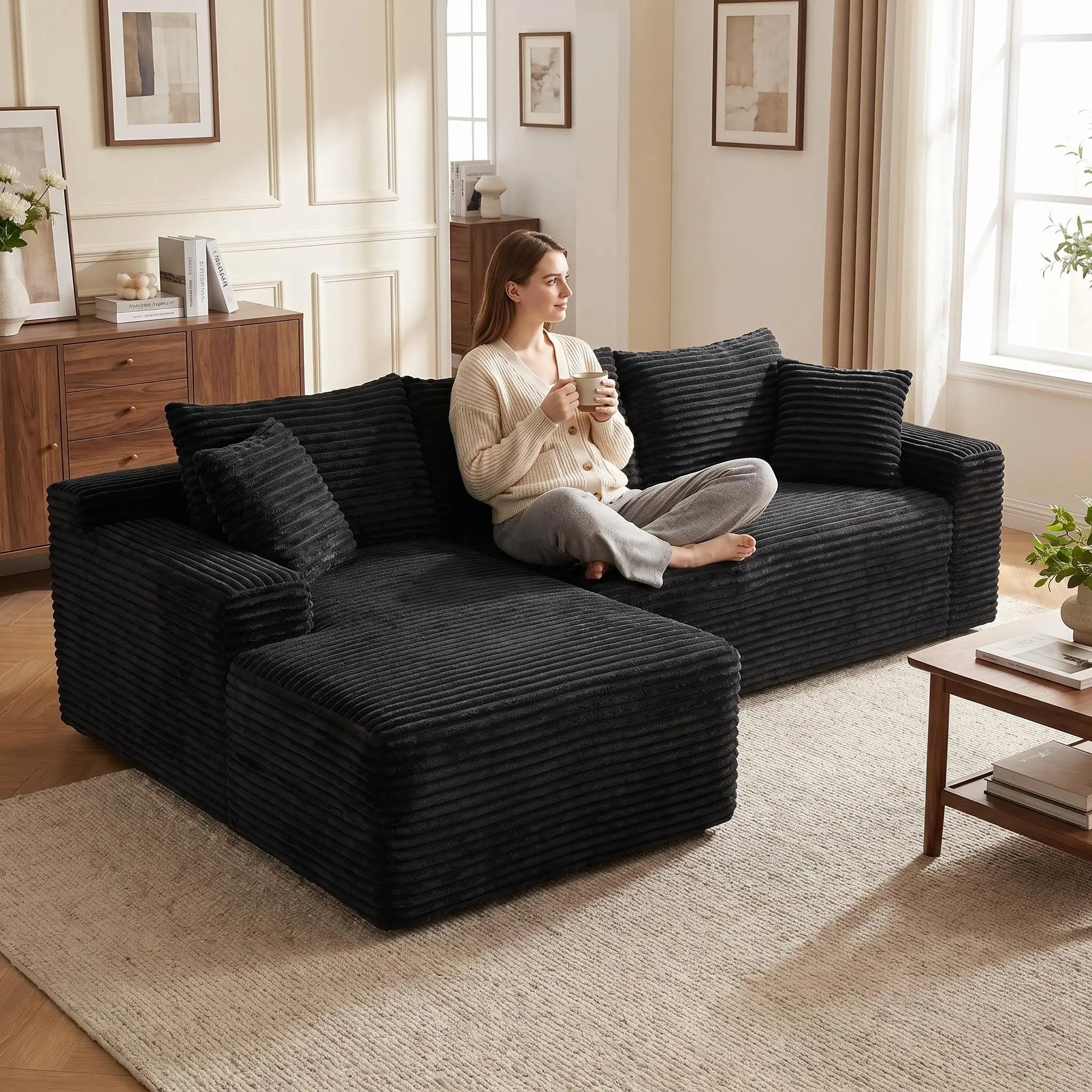 Niccae 94.5" Modular Sectional Sofa - L-Shape Chaise, Modern Minimalist Upholstered Living Room Lounge Sofa, Oversized Seats Deep Seat Corner Couch, No Assembly Required (1 Package)