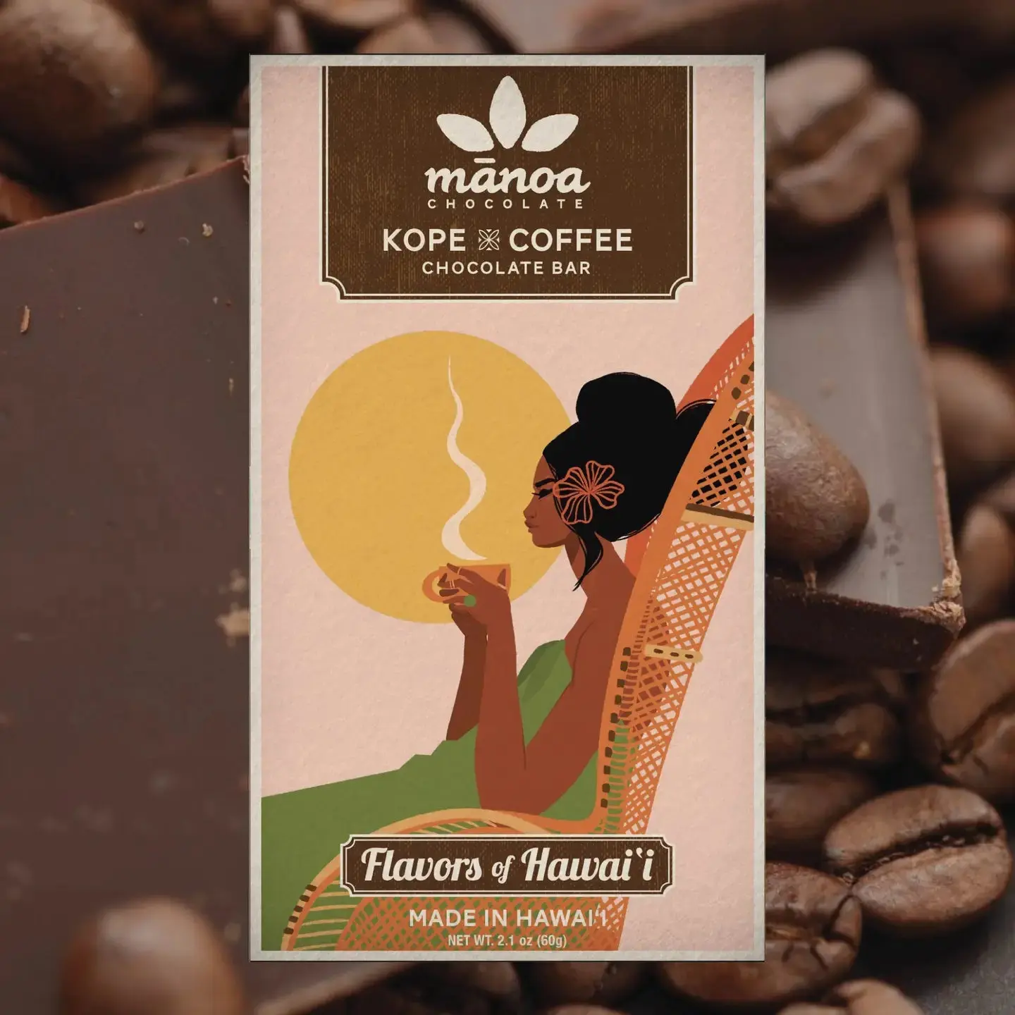 Manoa Organic Handcrafted Hawaii Chocolate Bar - Individual Bars, Traditional Dark Cacao Kope Coffee Flavor Snack, Locally Inspired Ingredients