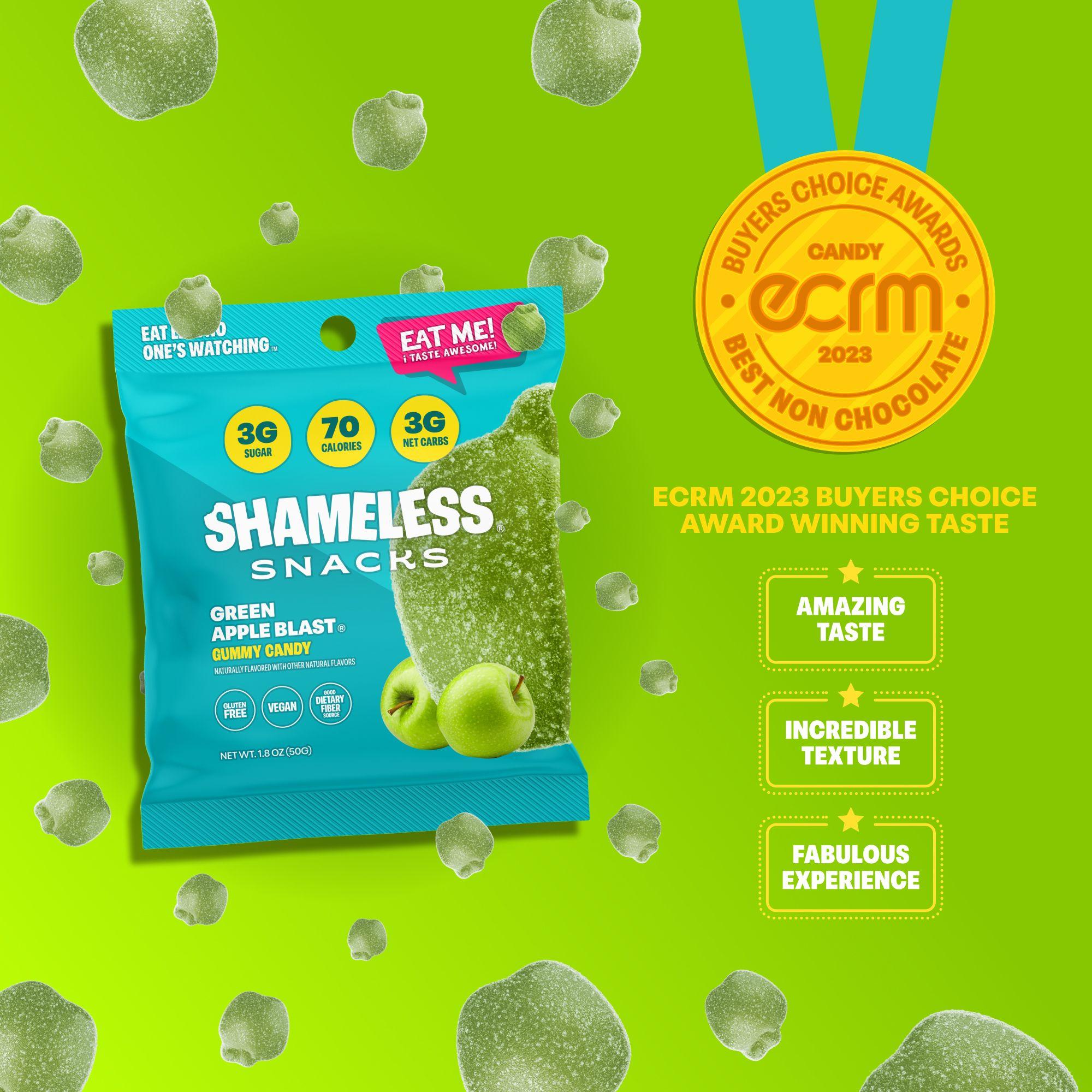 Shameless Snacks Green Apple Blast - Healthy Low Calorie Candy, Low Carb Keto Gummies (Gluten Free Snack) Dietary Fiber Fruit Flavored