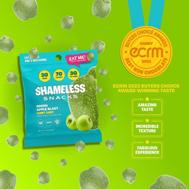 Shameless Snacks Green Apple Blast - Healthy Low Calorie Candy, Low Carb Keto Gummies (Gluten Free Snack) Dietary Fiber Fruit Flavored Shameless Snacks Green Apple Blast - Healthy Low Calorie Candy, Low Carb Keto Gummies (Gluten Free Snack) Dietary Fiber Fruit Flavored