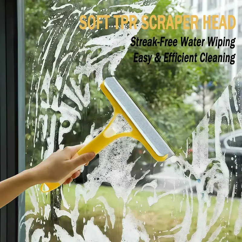 3 in 1 Spray Window Squeegee Cleaner Scraper, Window Squeegee Cleaner Tool with Spray Bottle for Shower Glass, Mirrors, Car, Home Window Cleaner Tool Cleaning Kit brush