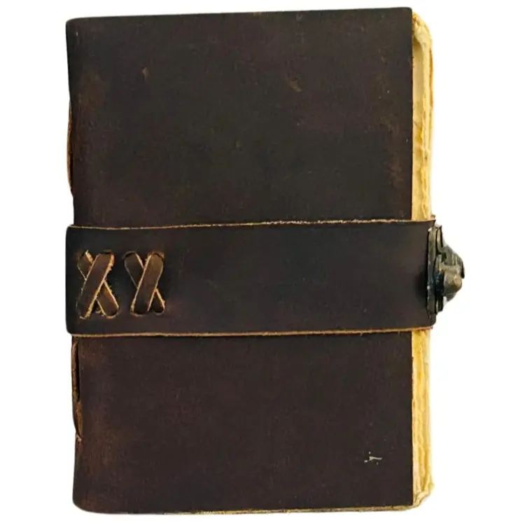 Vintage Handmade Leather Journal 4x6 Rustic Brown Pocket Notebook Lock Closure 200 Blank Pages Travel Diary Sketchbook