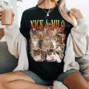 Custom Cat Family Shirt, Personalized Pet Portrait Tee, Custom Cat Names T-Shirt, Retro Style Gift For Cat Lovers