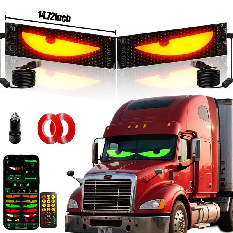 Devil Eyes LED Light Strips for Cars Trucks SUVs 23.42*4.72inch Customizable Windshield Decoration with App Control USB Powered Driving Excitement Full Color LED Bead Tech
