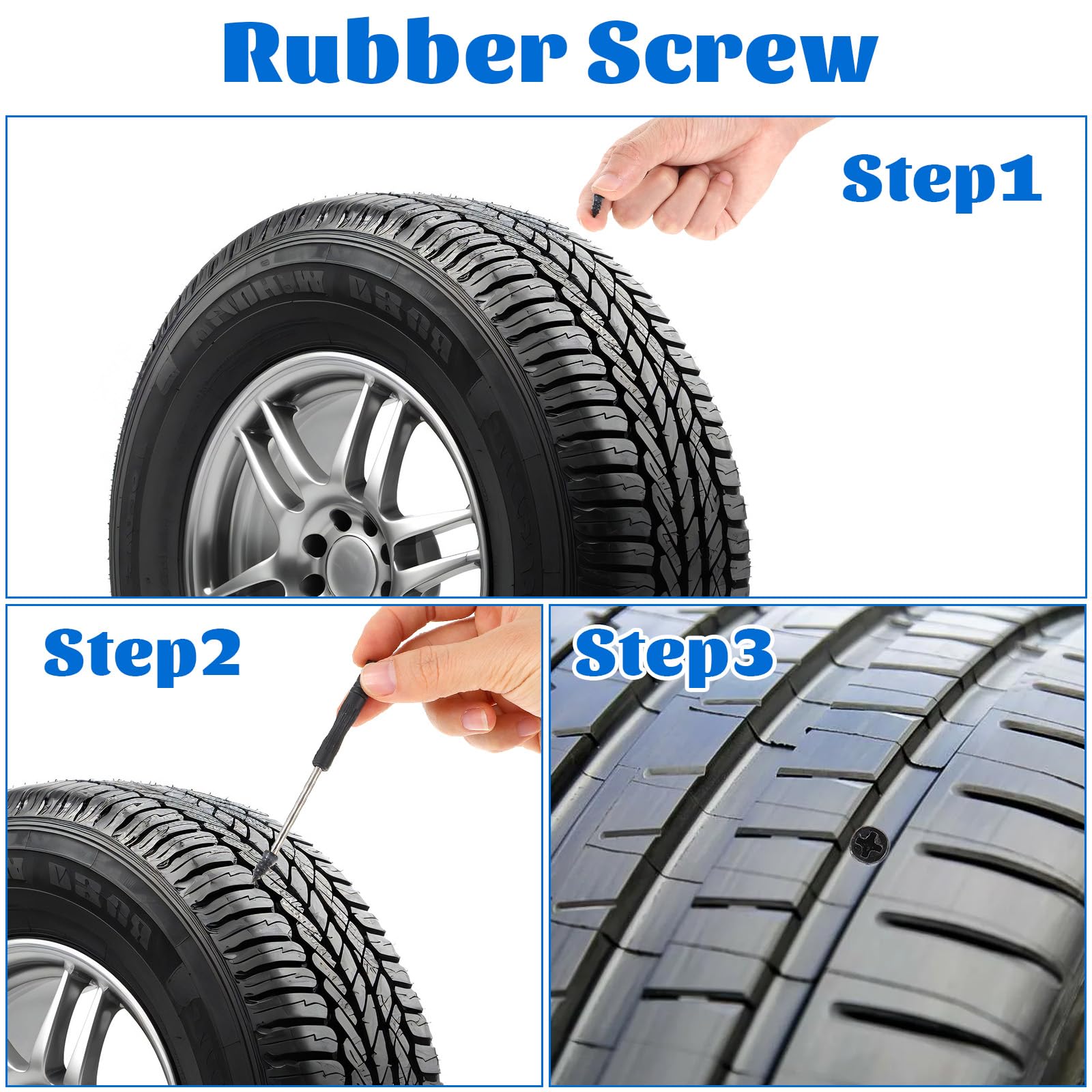 60/30Pcs Tire Repair Screws Plugs, Self-service Tyre Repair Vacuum Rubber Nails Kit for Car/Motorcycle/Truck/Tractor Puncture Fast Tyre Repair Supplies