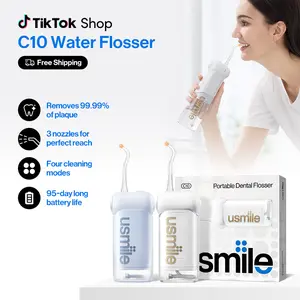 usmile C10 Portable Oral Irrigator, Cordless Water Flosser, 3 Tips, 4 Modes, Travel-Ready, Easy to Use, 95-Day Battery, IPX7 Waterproof