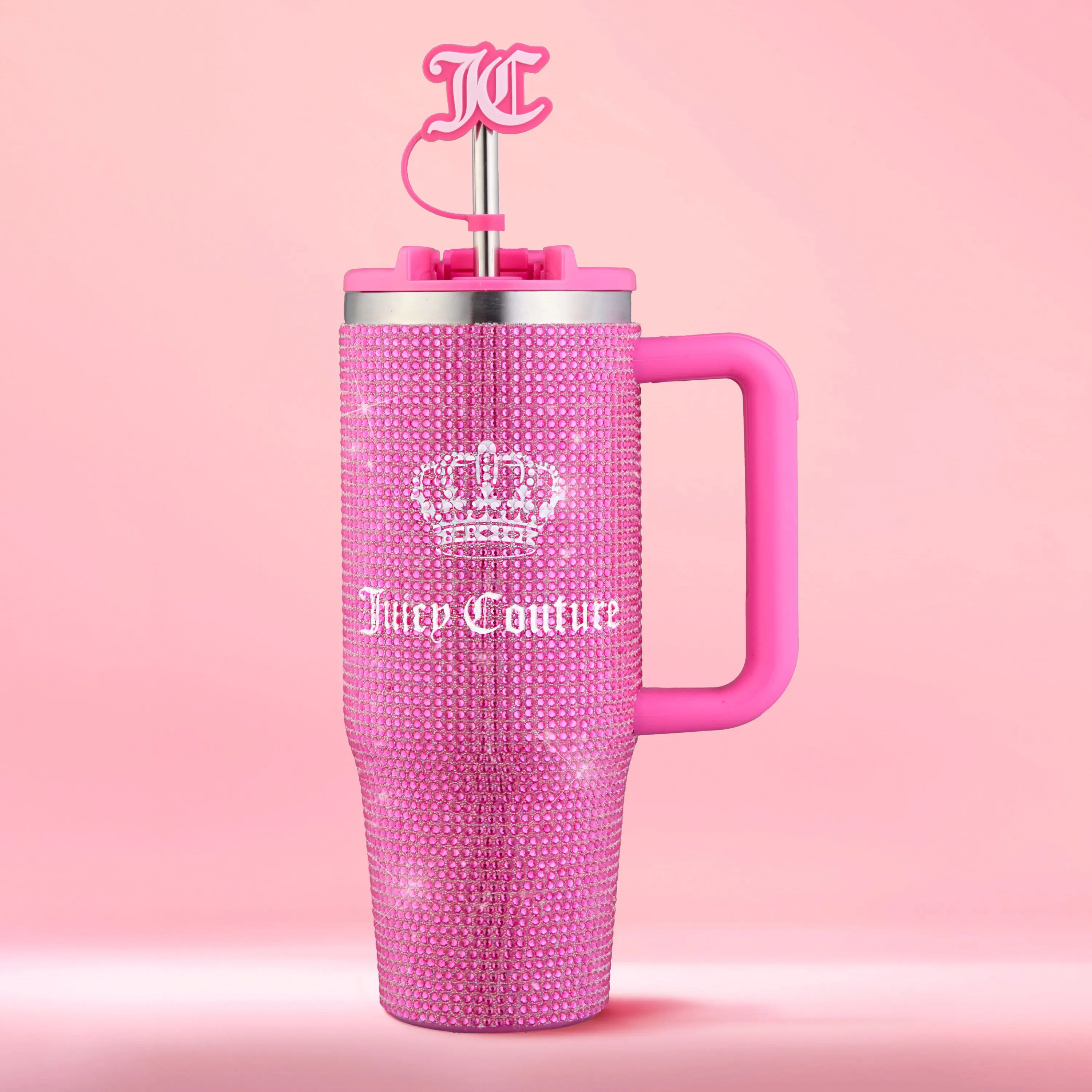 Diamond Bling Stainless Steel Tumbler with Handle and Straw, 30 oz