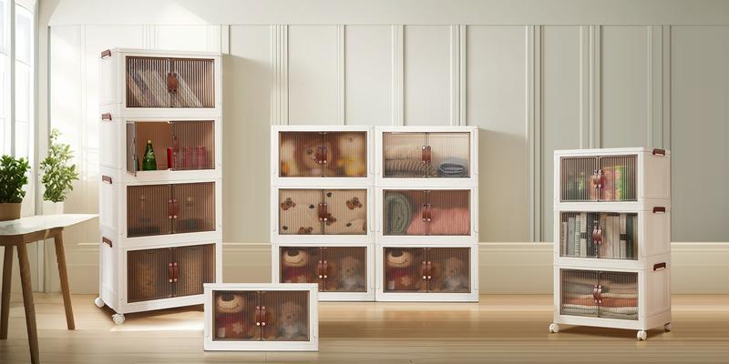 VECELO 5 Pack 79 Gal Stackable Storage Boxes, Foldable Storage Box Shoe Cabinet, Toy Organizer, Suitable for Kitchen Home Bedroom Living Room, White Makeup Cart