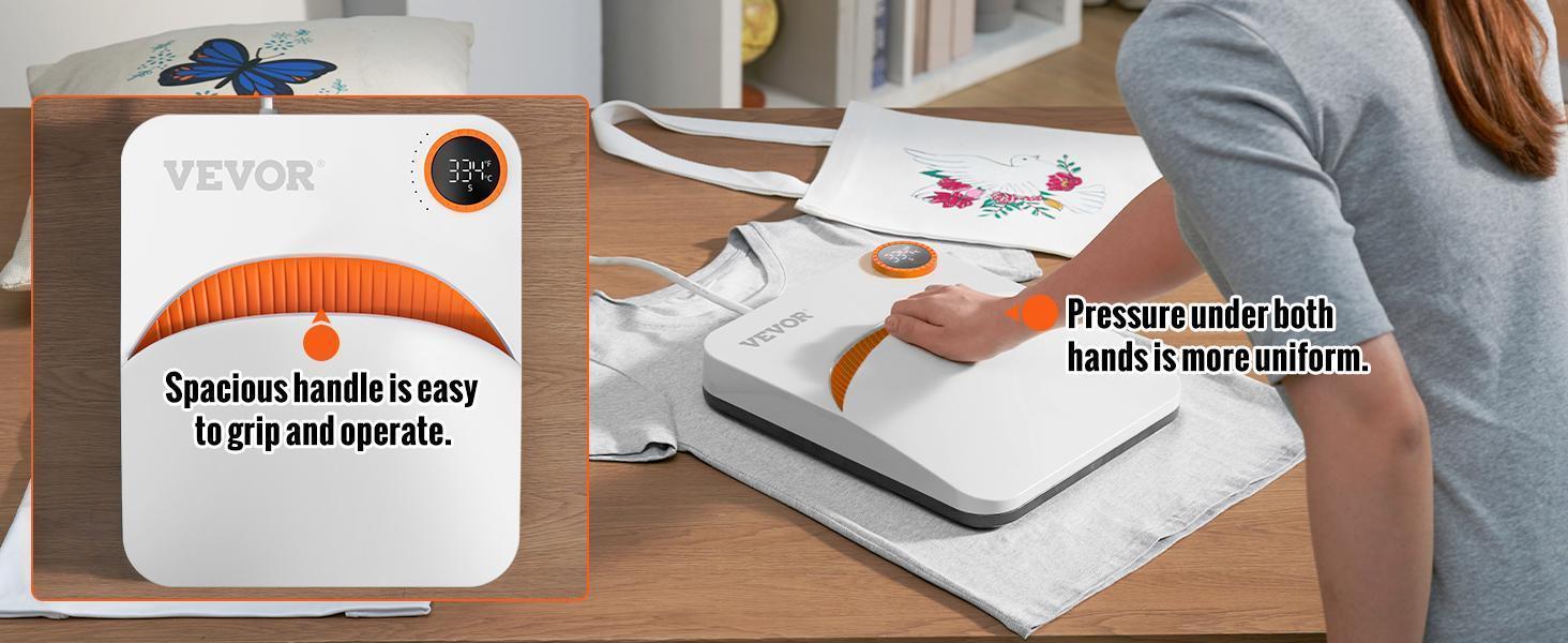 VEVOR Heat Press Machine, 10x12inches Portable Shirt Printing Multifunctional Sublimation Transfer Heat Press Machine Teflon Coated, Easy Iron-on Press for T-shirts/Bags/HTV/Pillows Vinyl Projects