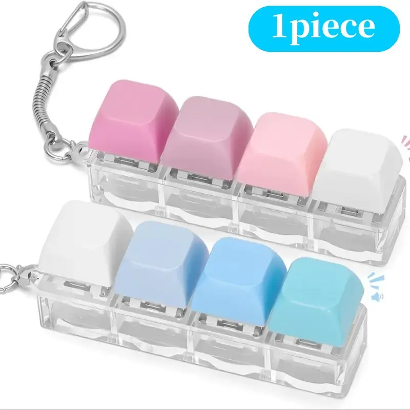 Silent & Loud Keyboard Clicker Keychain, Blue, Button Clicker Keychain, 4-In-1 Design, Ideal for Anxiety Stress Relief, Perfect Gift for Adults, Silent Fidget Keychain, Anxiety Fidgets, Stress Relief Tool, Fidgeting, Stress Relieving Tool