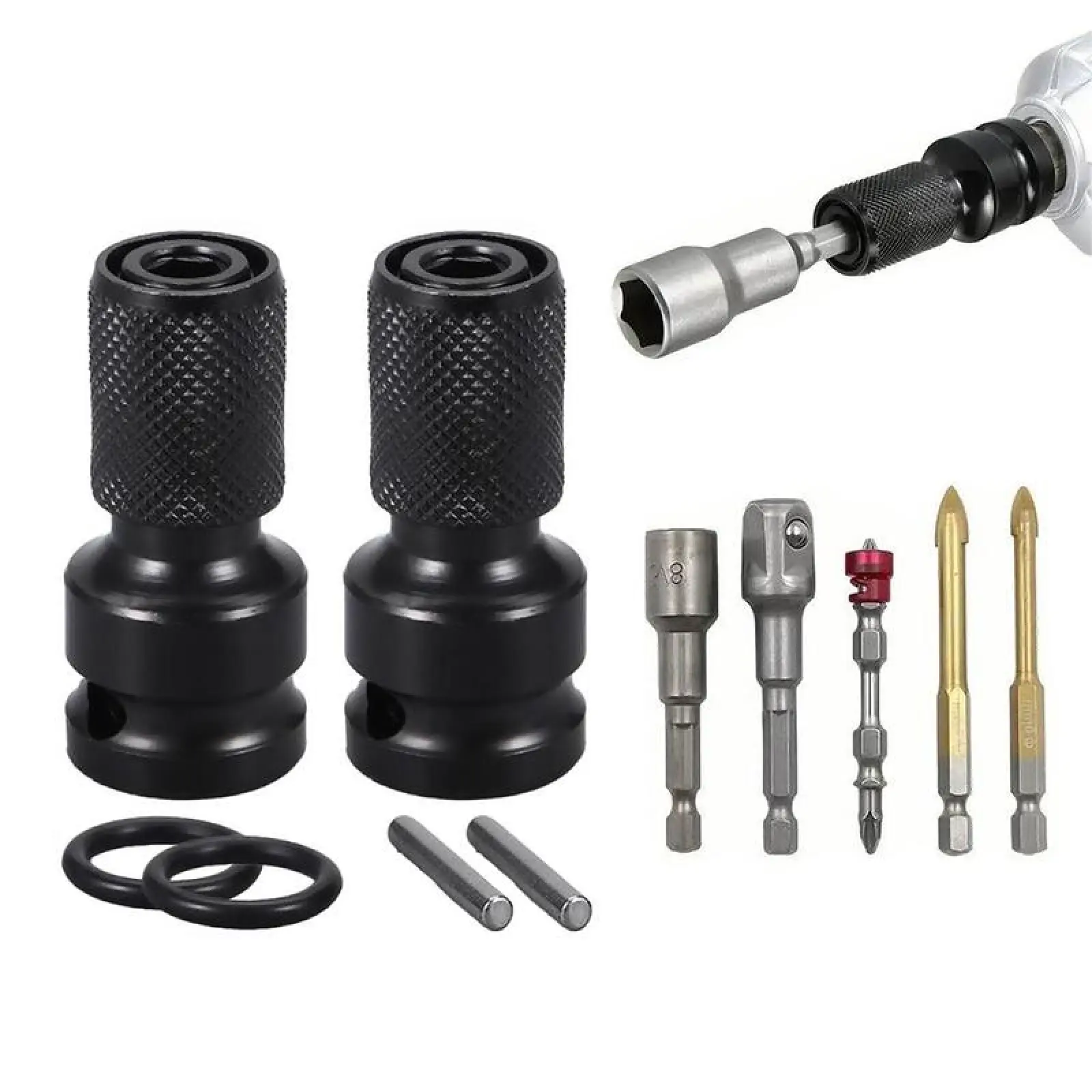 Heavy Duty High Torque 1/2-in Square Drive to 1/4-in Hexagonal Female Socket Adapter Connector, Mechanic’s Tool for Impact Wrenches, Air & Electric Wrenches