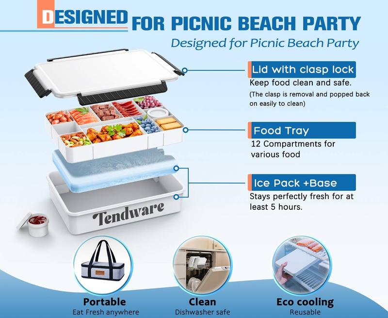 Chilled Portable Snackle Box Container with Reusable Ice Pack Divided Serving Tray Bonus Insulated Bag Dip Containers Forks for Charcuterie Snack Fruit Beach Travel Picnic Party Back to School Gift Food Storage Set