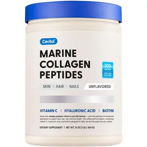 Marine Collagen Peptides Powder, Hydrolyzed Ultra-Fine Collagen with Hyaluronic Acid, Biotin & Vitamin C, Supports Skin, Hair, Nails & Joint Health, Non-GMO, Unflavored, Easy to Dissolve, 16oz