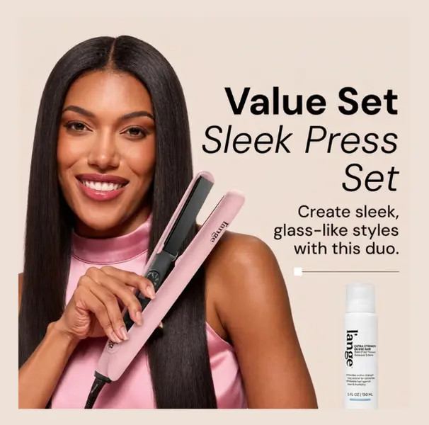 L'ANGE HAIR Silk Press Value Set Smoothing Straightener Iron - Adjustable Ceramic Plates, Damp Prep Function, 60-Min Auto Shut-Off, 250°F-450°F Adjustable Temp, Lightweight, Frizz Control, Flawless Silky Straight Results for Curly Hair