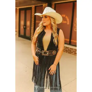 Black Buck Stitch Fringe Vest