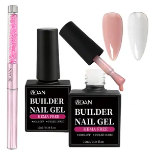 BQAN HEMA-Free Builder Gel, 7-in-1 Self-Leveling Nail Extension Gel with Base/Apex/Strengthener, Low Odor UV/LED Lamp Cured, 2Pcs Professional Nail Building System for Salon & Home