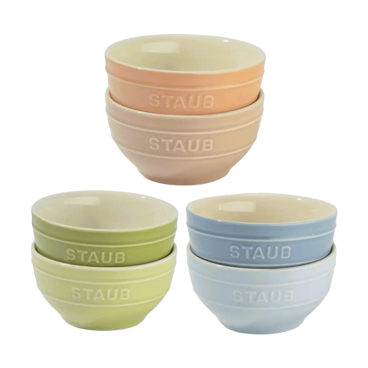 Staub Ceramic Rice Bowl Set - 6pc Macaron Color 4.75" Soup Noodle Bowls for Home Kitchen