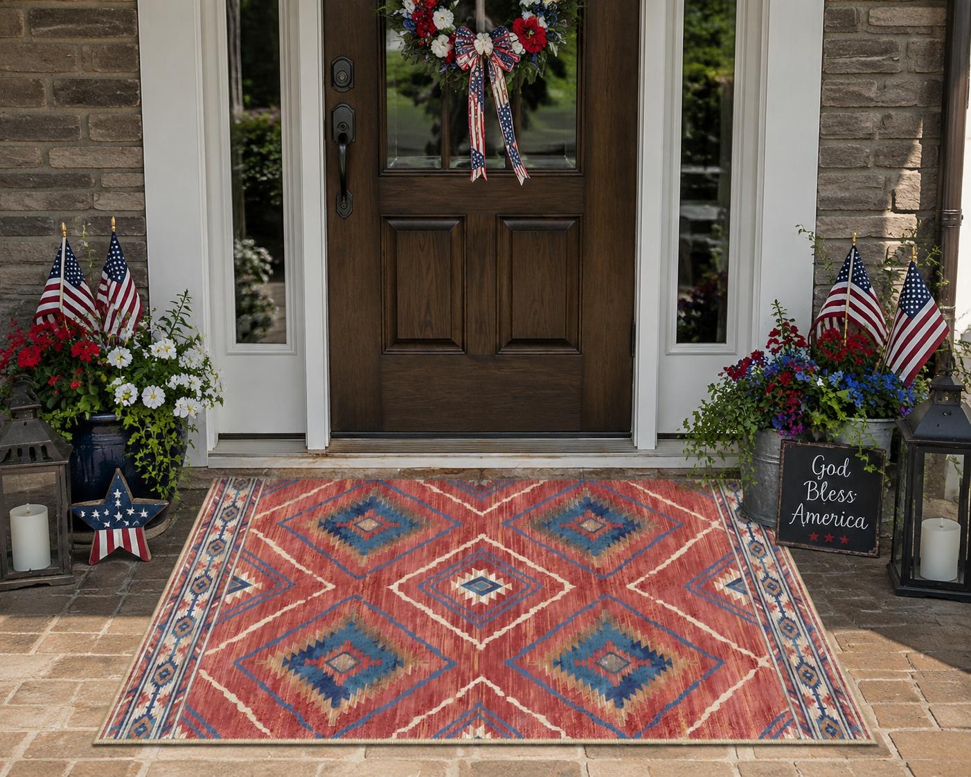 BESTSWEETIE | Western Washable Area Rugs – Large Boho Rugs for Living Room & Bedroom – Soft, Non-Slip, Faux Wool, Various Sizes, OEKO-TEX Certified, Aztec Modern Rugs for Rustic Farmhouse Home Decor, Home & Dorm Essentials