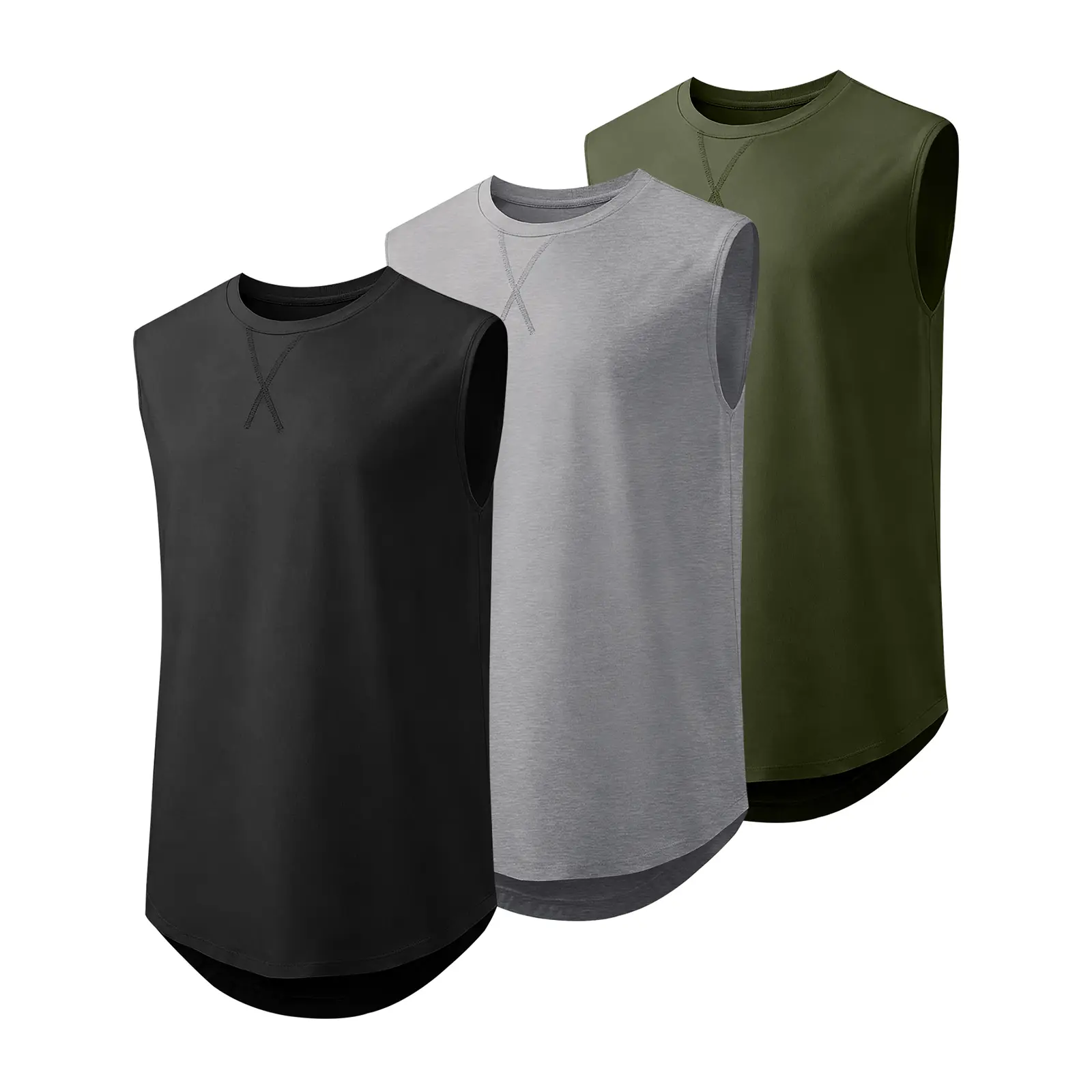 JMIERR Mens 3 Pack Cotton Tank Top Hipster Hip Hop Longline Crewneck Sleeveless Shirts