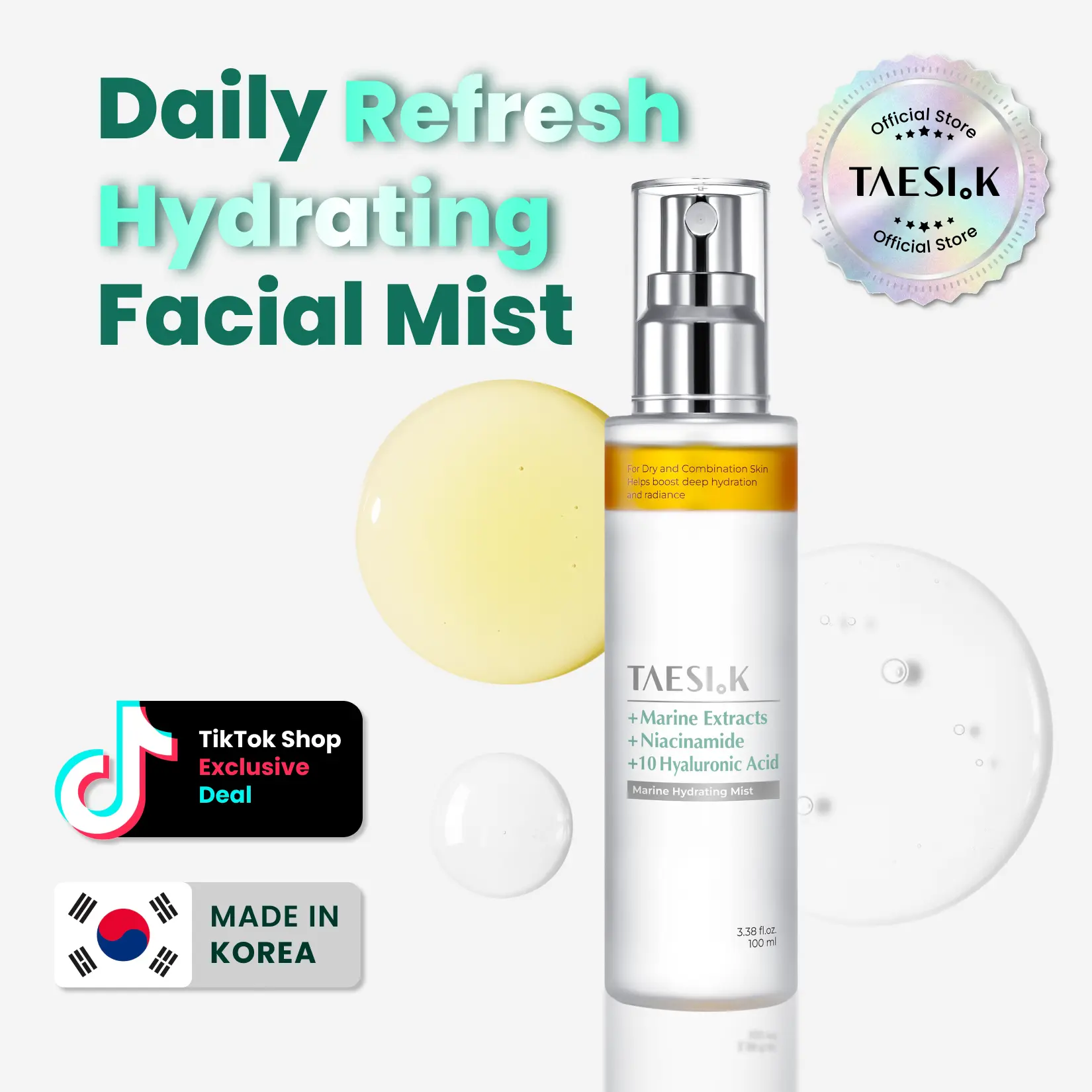 [TAESI.K] Daily Refresh Hydrating Facial Mist, Cooling Glow Mist for Sensitive Skin & Redness Care