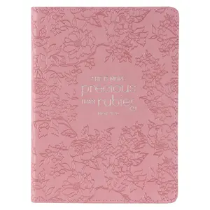 Christian Art Gifts Strawberry Pink Floral Vegan Leather Small Journal Inspirational Scripture Women's Notebook More Precious Than Rubies Bible Verse Proverbs 3:15, 240 Ruled Pages, Ribbon 5.7" x 7" Imitation Leather – January 1, 2023