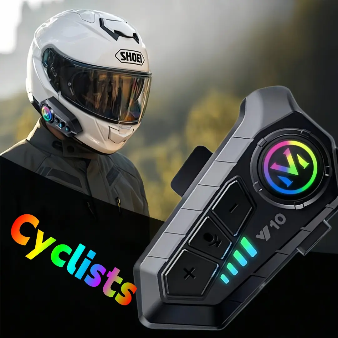 Motorcycle Helmet Bluetooth Headset, Helm Intercom, RGB LED Light Wireless Helmet Communication System with Hands-Free Call, Music Control & Voice Assistant, Universal Fit for All Helmets, Motorcycle Accessory