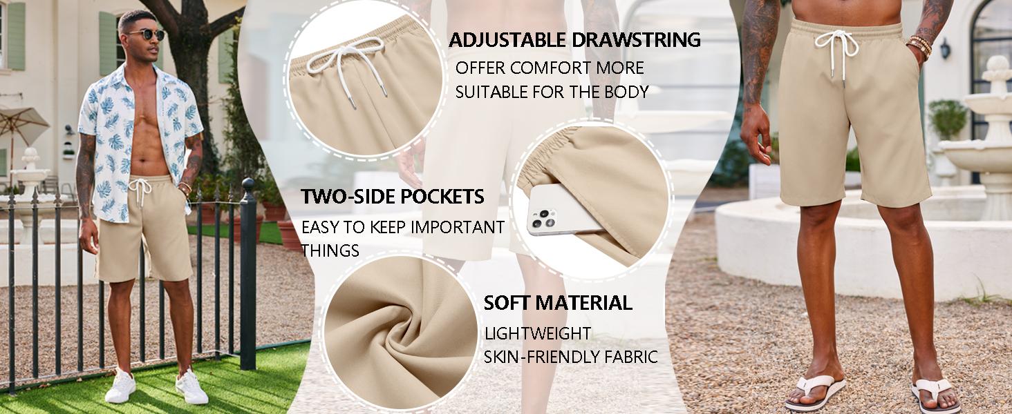 COOFANDY Men's Shorts Hawaiian Beach Shorts Elastic Waist Drawstring Lightweight Summer Casual Shorts with Pocket