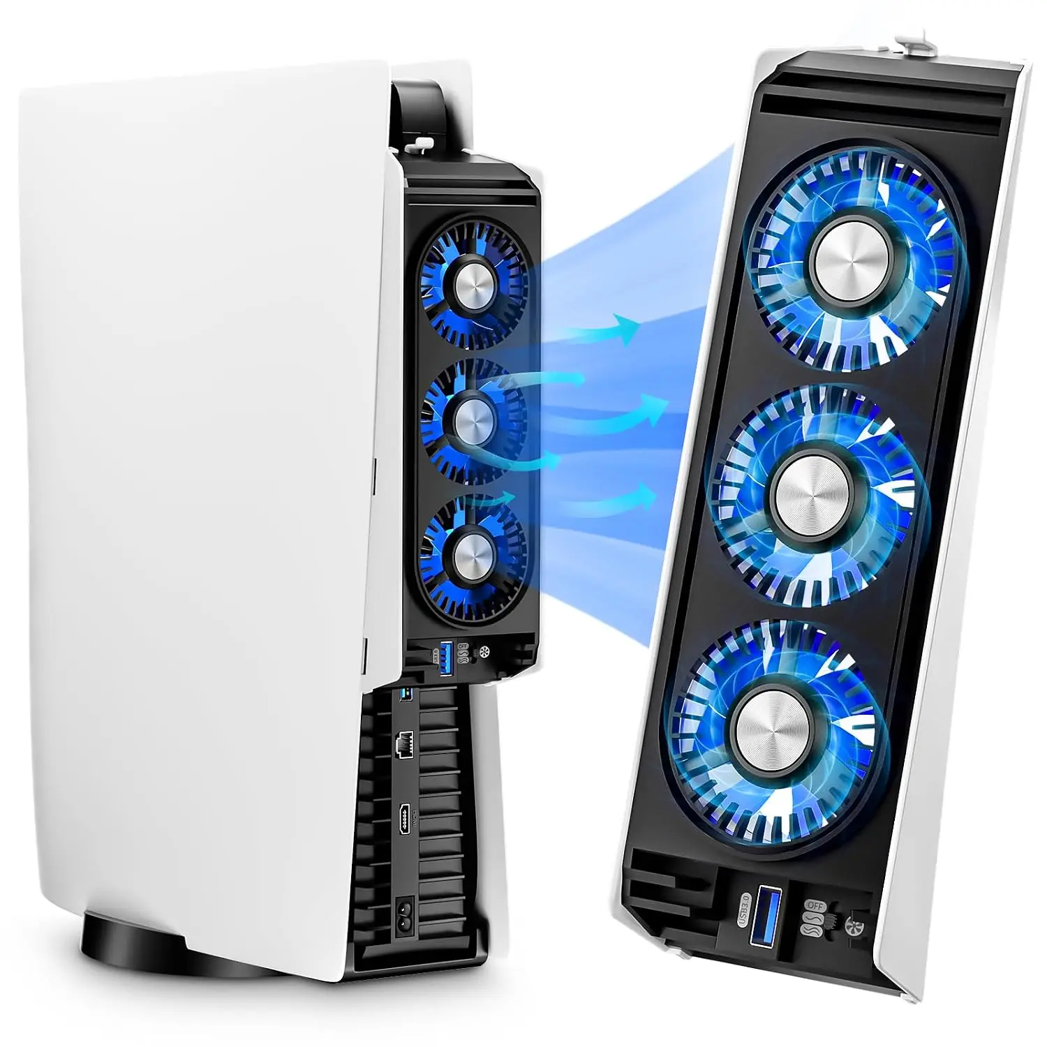 Cooling Fan for PS5 Accessories,with 3 Blue LED Light/ 2 USB 3.0 Ports / 2 Fan Speed,Compatible with PlayStation 5 Console Digital/CD Version, High Efficiency PS5 Cooler