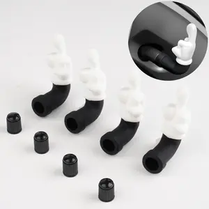 Canvcle Universal Tire Valve Stem Cap White & Black 4 pcs Pack with O-ring Design for Cars Trucks Bicycles Anti-skid Stripes Easy Grip Airtight Seal