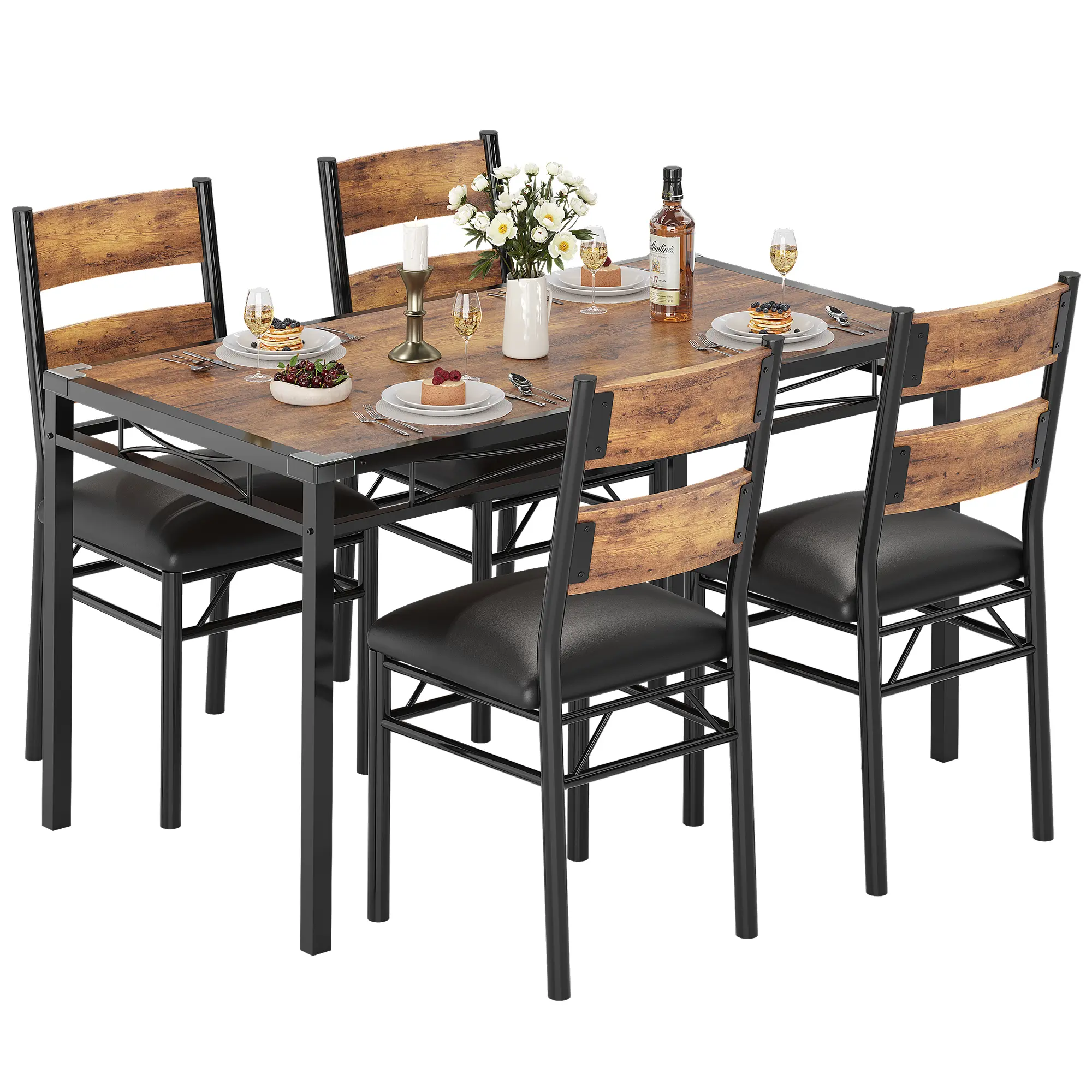 Space-Saving Dining Table Set – 3-Piece Compact Bistro Kitchen Furniture with 2 Upholstered Chairs, Vintage Brown Design, Ideal for Small Apartments & Breakfast Nooks