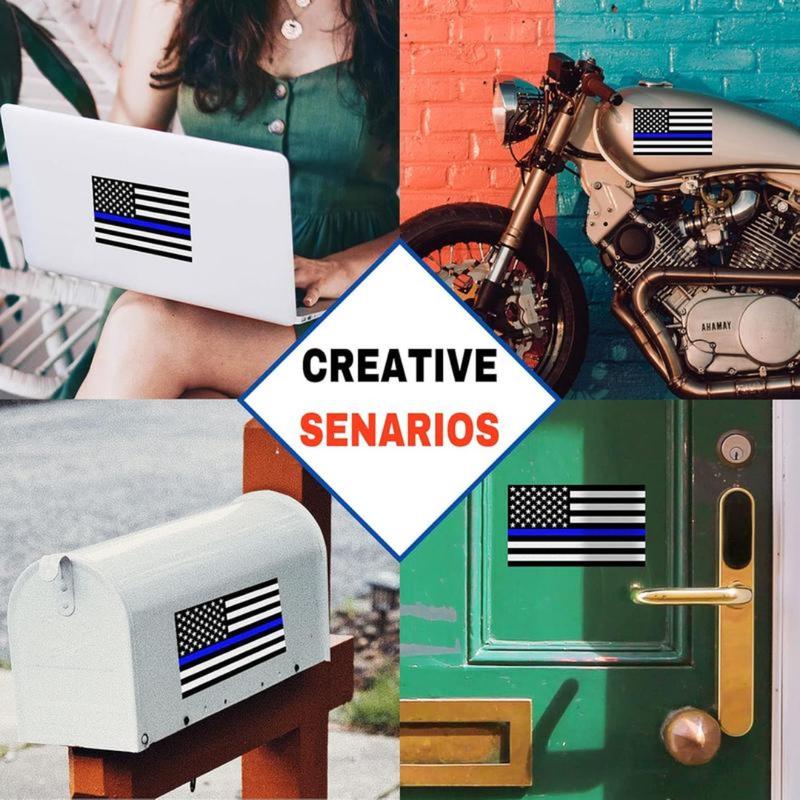 3pcs Reflective US Flag Stickers, Thin Blue Line American Flag Decal Car Laptop Bumer Sticker 5"x3" Vinyl, Support USA Police and Law Enforcement Officers