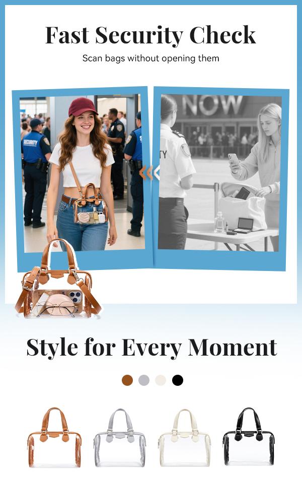 BOSTANTEN Clear Bag for Stadium Approved Top Handle Crossbody Purses Barrel Handbag for Events, Concerts, Travel, Daily Use