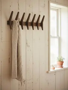 Large Wooden Wall Hanger, Mid-Century Modern Coat Rack,  5-Hook Walnut Wooden Hanger, Wall Organizer, Modern Entryway Decor, Handcrafted