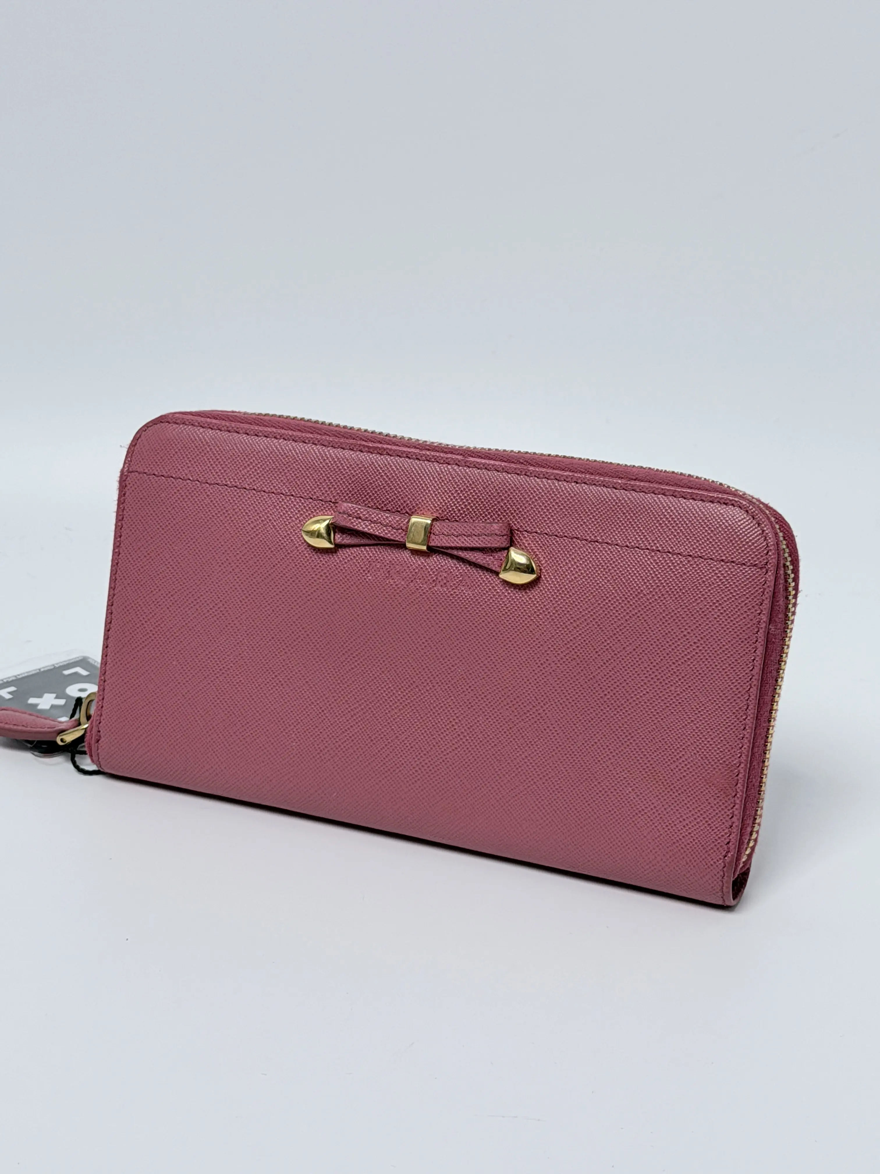 Pre-owned PRADA Leather Long Wallet Saffiano Bow Zip Around SH191PR