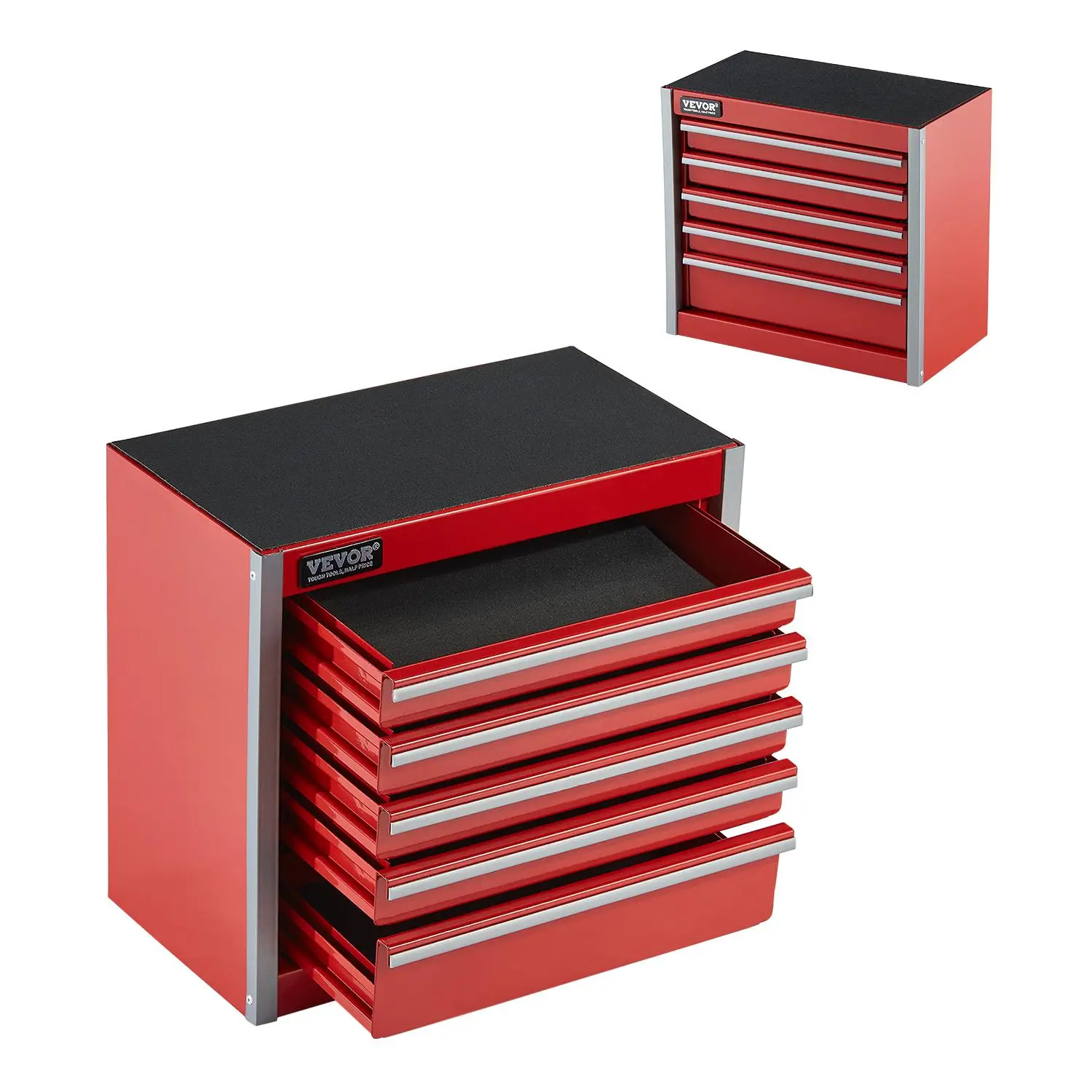 【Summerfinds】VEVOR Metal Tool Box 8.6-inchPortable Metal Tool Box with 5 DrawersSmall Tool Chest with EVA Liners and PP Feet PadsHeavy-Duty Steel With Ball Bearing Opening and Powder Coated FinishRed