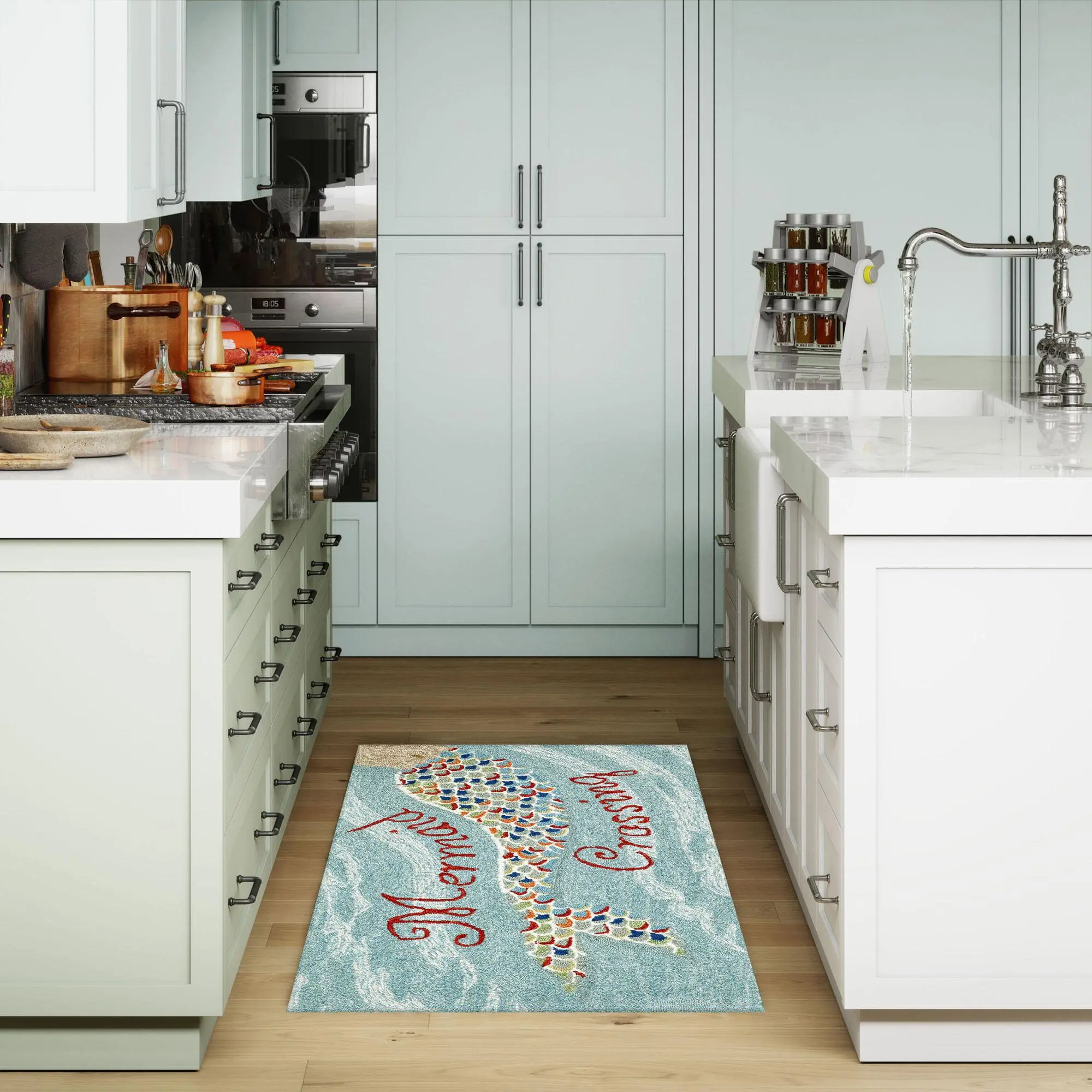 Lush Decor Mermaid Crossing FRONTPORCH Hand-Tufted Durable Home Decor Rug - Indoor/Outdoor Transitional Coastal Beach Decorative Soft Bold & Bright Bright Patterned Area Rug, Decorative Rug