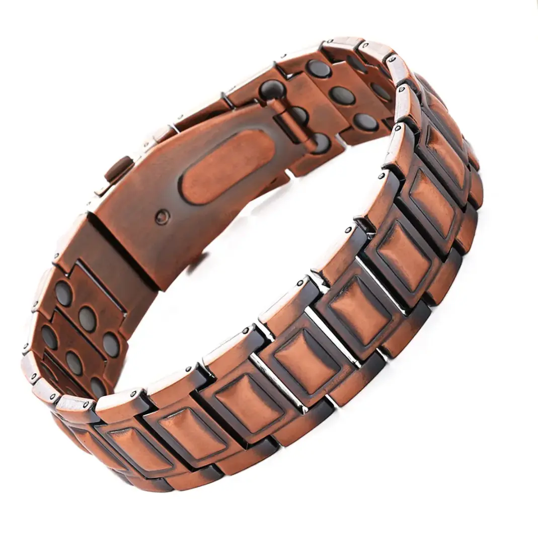 Minimalist Copper Link Bracelet for Men, Adjustable Cuff with Folding Clasp, Includes Sizing Tool & Gift Box