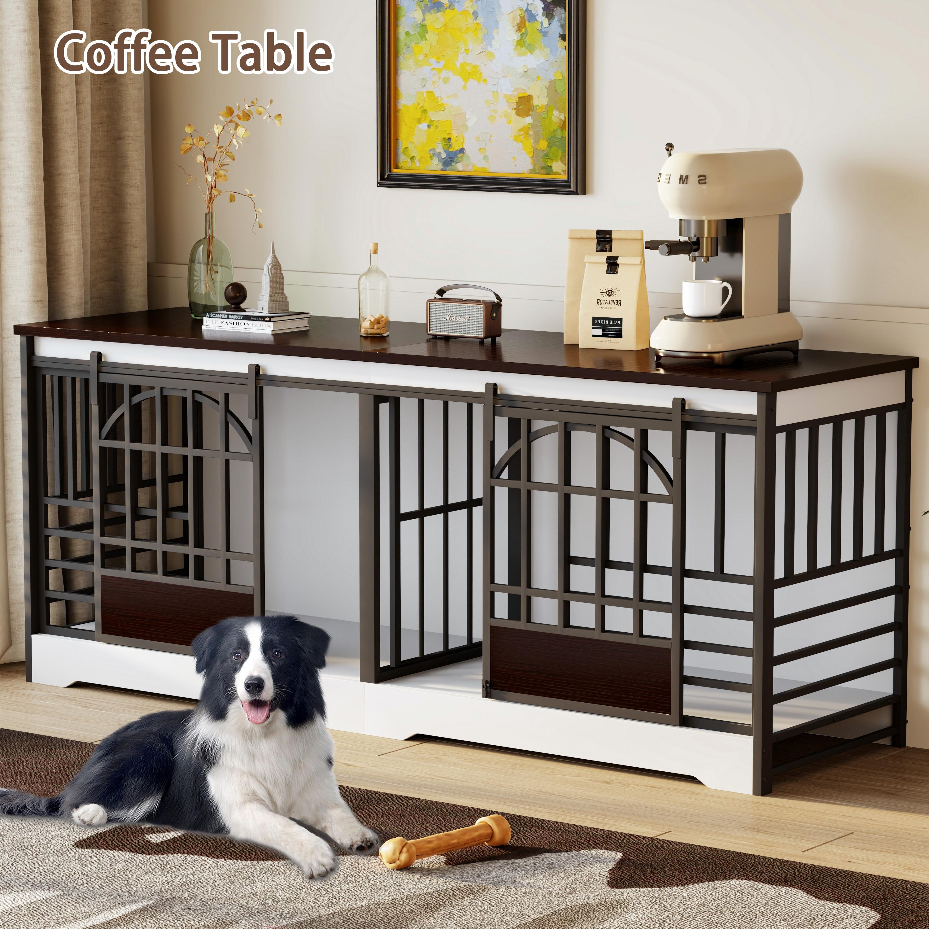 78 Inch Double Dog Crate Furniture, Heavy Duty Extra Large Cage Furniture with Divider for 2 Dogs, Decorative Wooden and Steel Kennel Furniture Indoor, Pet House for Medium,Large Dogs,White 78 Inch Double Dog Crate Furniture, Heavy Duty Extra Large Cage Furniture with Divider for 2 Dogs, Decorative Wooden and Steel Kennel Furniture Indoor, Pet House for Medium,Large Dogs,White