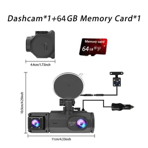 Dash Cam Front and Rear Inside,WIFI & APP,3 Channel DashCam 2026,1080Px3 Dash Camera for Cars 24/7 NightVision,Front and Rear Car Camera, Can Be Connected ToPhones, Loop Recording,Parking Mode Free 64GB Card