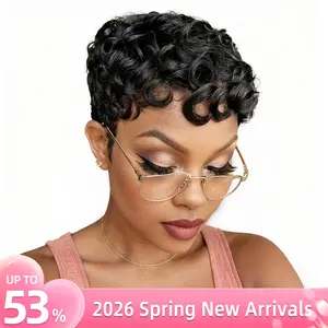 GieswyHair Wear And Go Glueless Wig  Pixie Cut Wig for Black Women Short Bomb Curly Wigs  Short Pixie Cut Wig Snug Fit Wig Stylist Friendly Wig