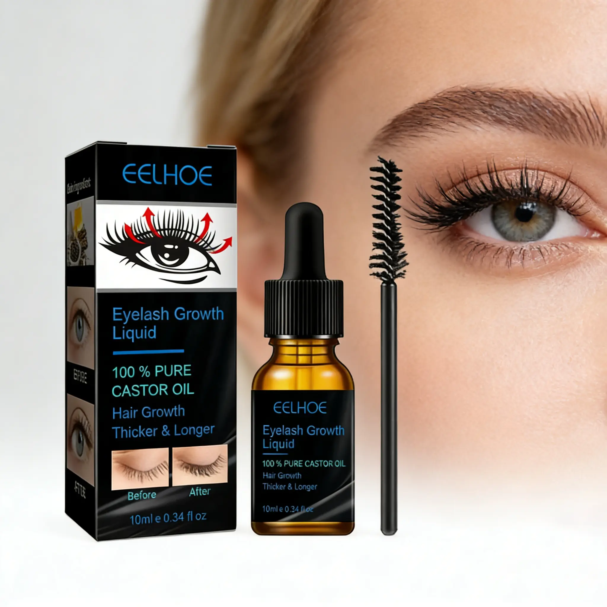 Seven-Day Rapid Growth Eyelash Serum, Castor Oil Lash Care Liquid - 10ml Gentle Formula, Infused with Natural Castor Oil, Delivers Mild Nourishment to Lashes & Brows, Comes with a Precision Brush, Ideal for Daily Lash Care.
