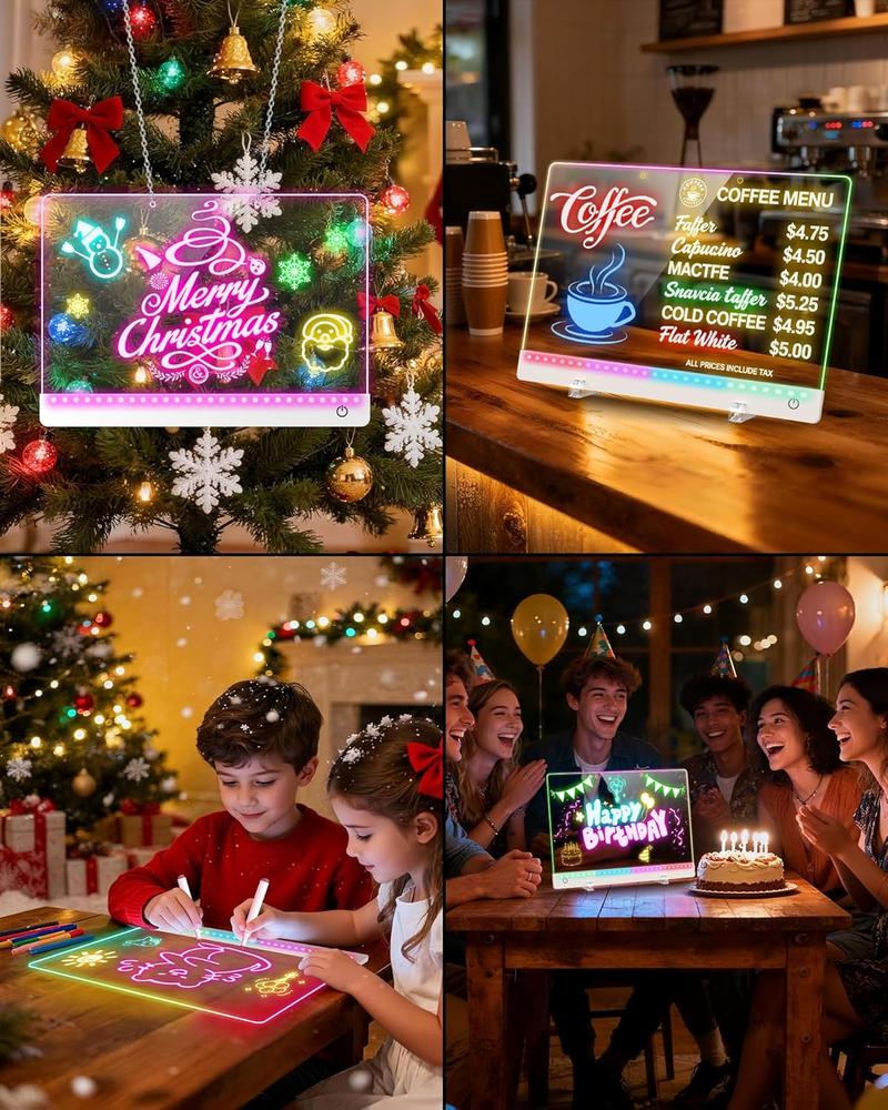 17” Rechargeable LED Drawing Board with 11 Light Modes, Light-Up Acrylic Message Board & DIY Night Light, Includes 8 Line Art Sheets, Stand & Hanging Chain, Neon Dry Erase Board for Kids, Dorm, Office & Store Display