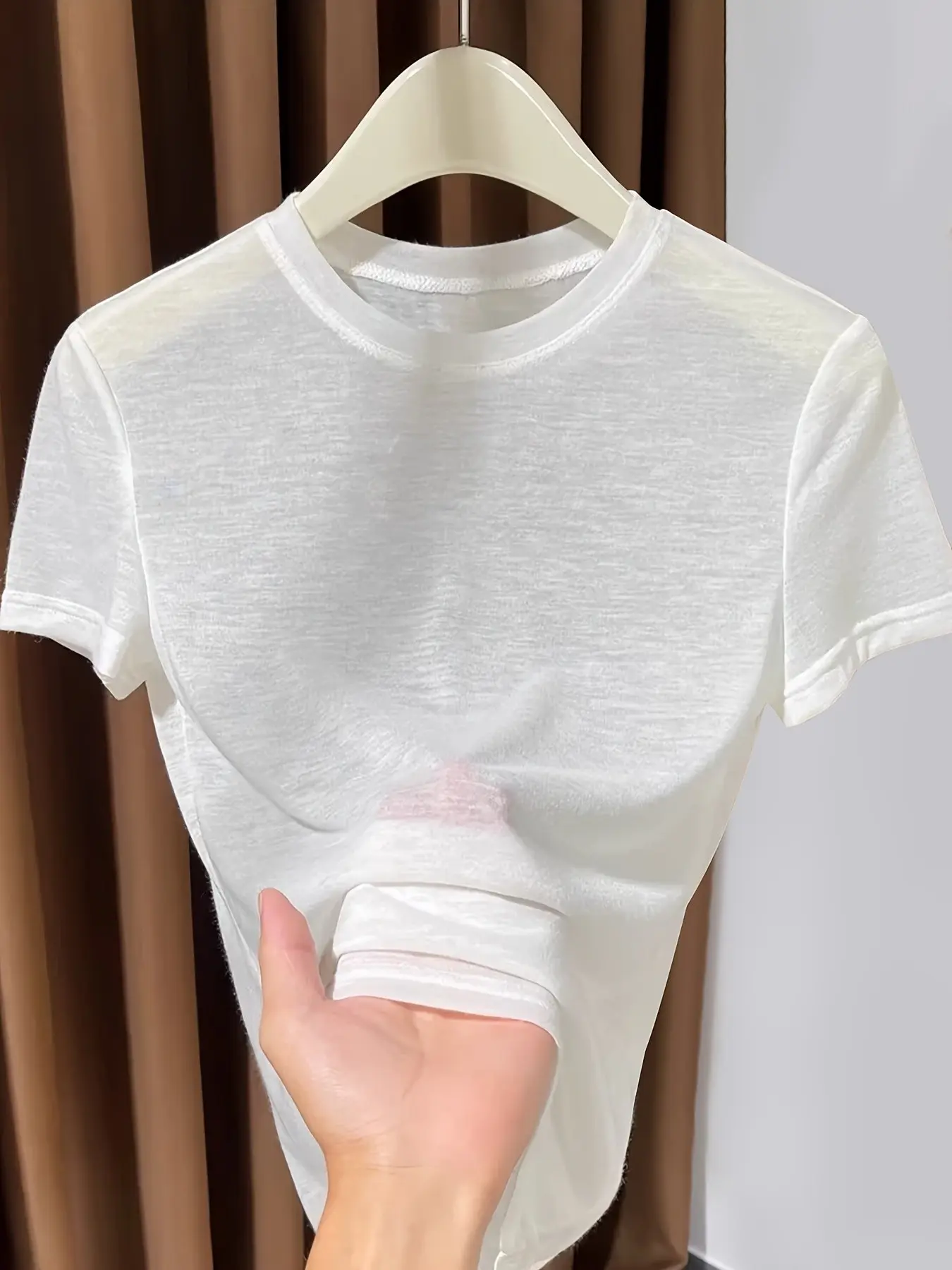 New Transparent Mask Top Short Sleeve Inner Layer Summer Small Round Neck Thin Minimalist Casual Basic T-Shirt for Women, Stylish and Comfortable