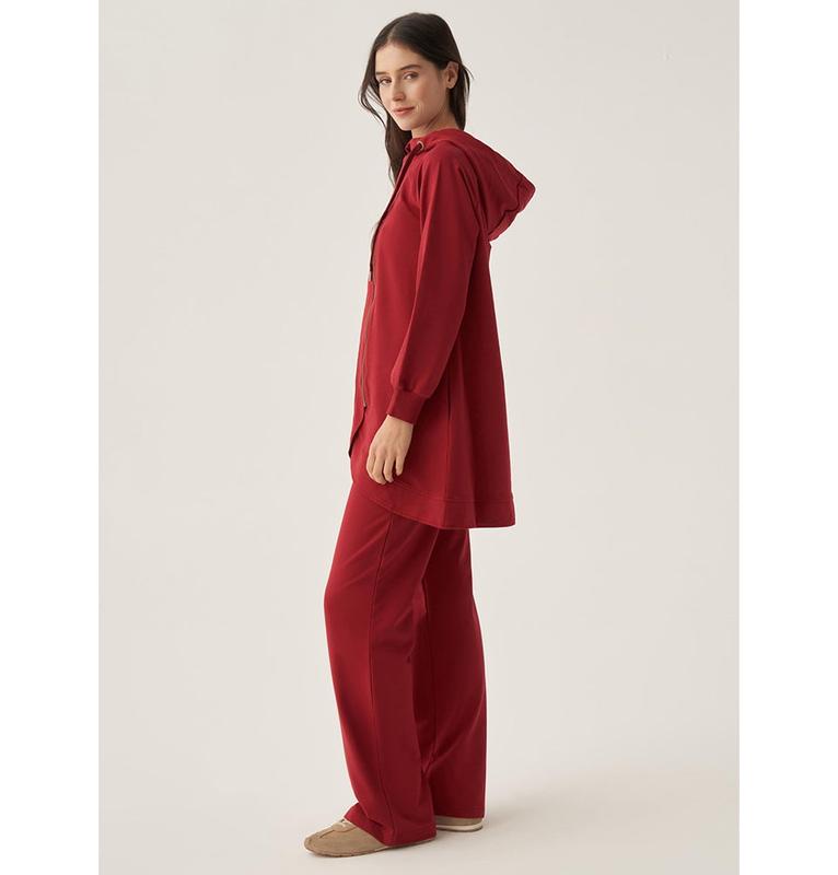 Modest Muslim Women's Side Zipper Tracksuit Set - 31082 Rose Red