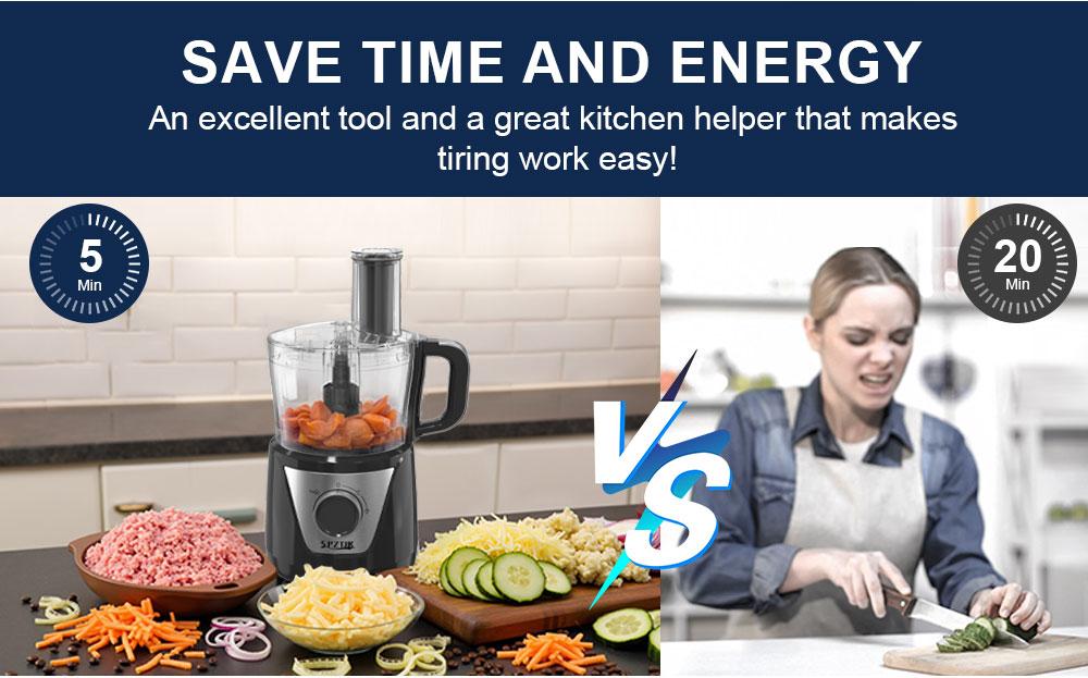 SPZTUK 4-in-1 Smart Food Processor & Vegetable Chopper Multi-Functional for Cheese Grating Ice Crushing Chopping Shredding Slicing Mixing & Doughing Compact Design User-friendly